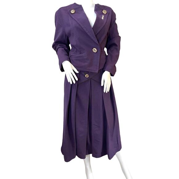Vintage Hammerschmid 2 pc Wool Skirt Set, Deep Purple, Duck Motif, Sz 38 (Small)